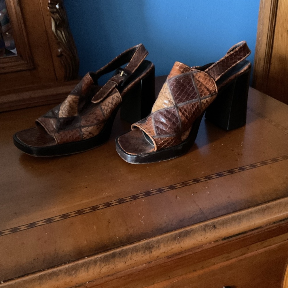 Patchwork Leather Platform Sandals - image 2